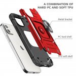 Wholesale Cube Style Armor Case with Rotating Ring Holder, Kickstand and Magnetic Car Mount Plate for iPhone 12 Pro Max 6.7 (Red)